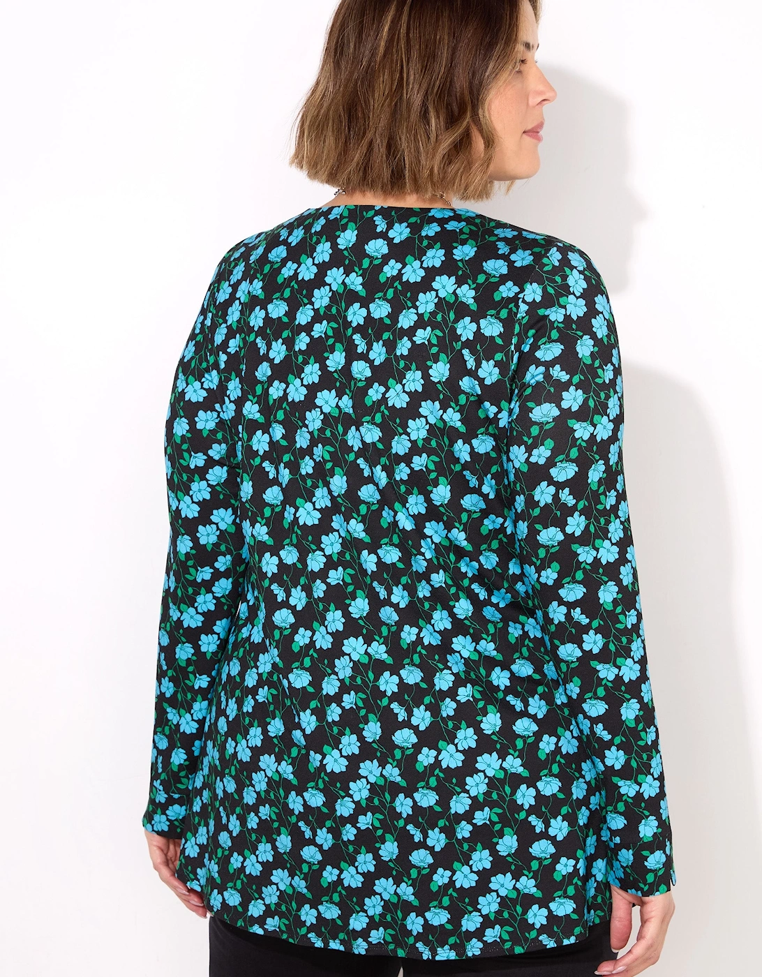Navy Ditsy Pleat Front Jersey Top