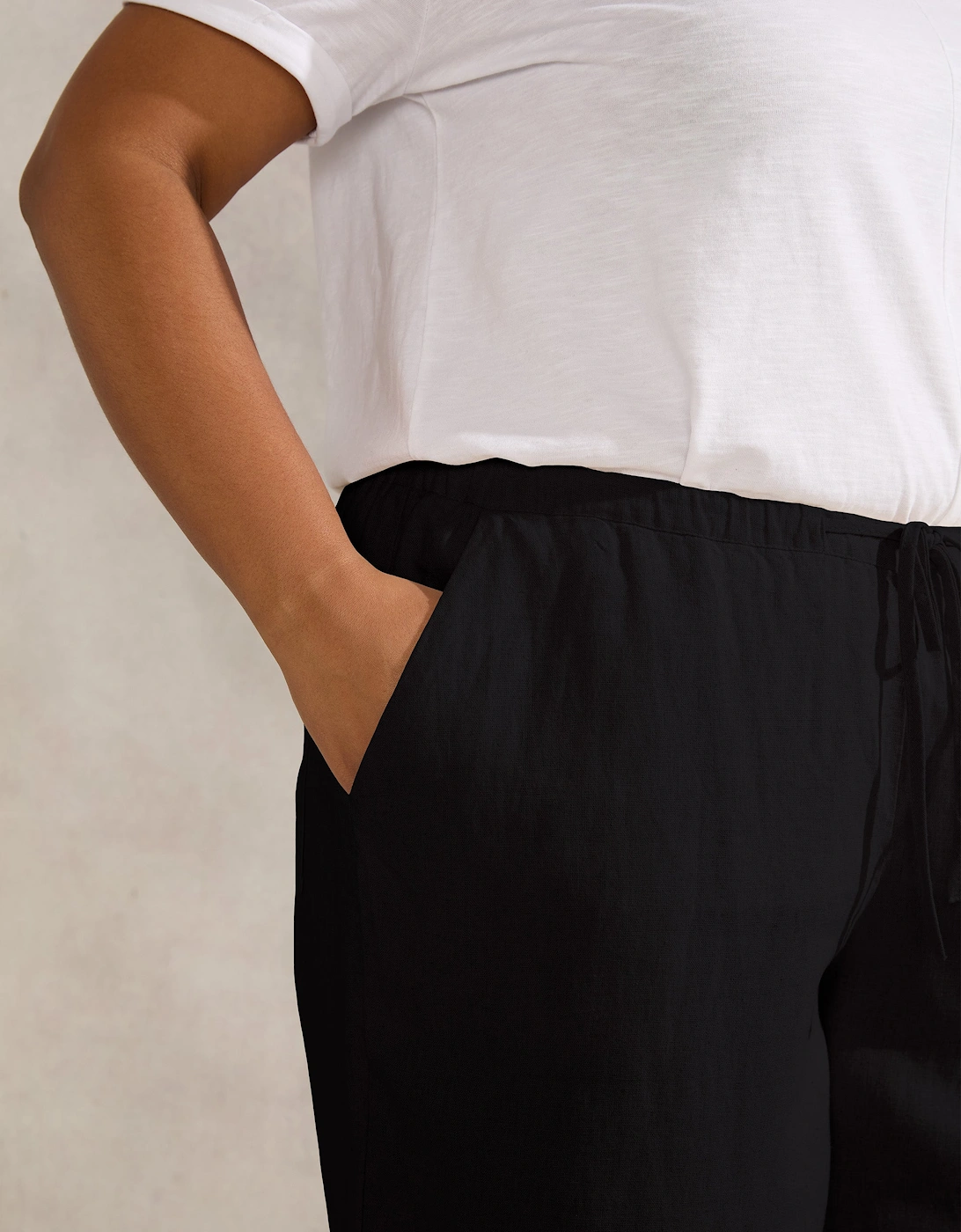 Black Linen Blend Drawstring Trouser