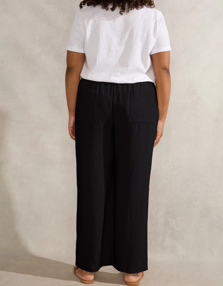 Black Linen Blend Drawstring Trouser