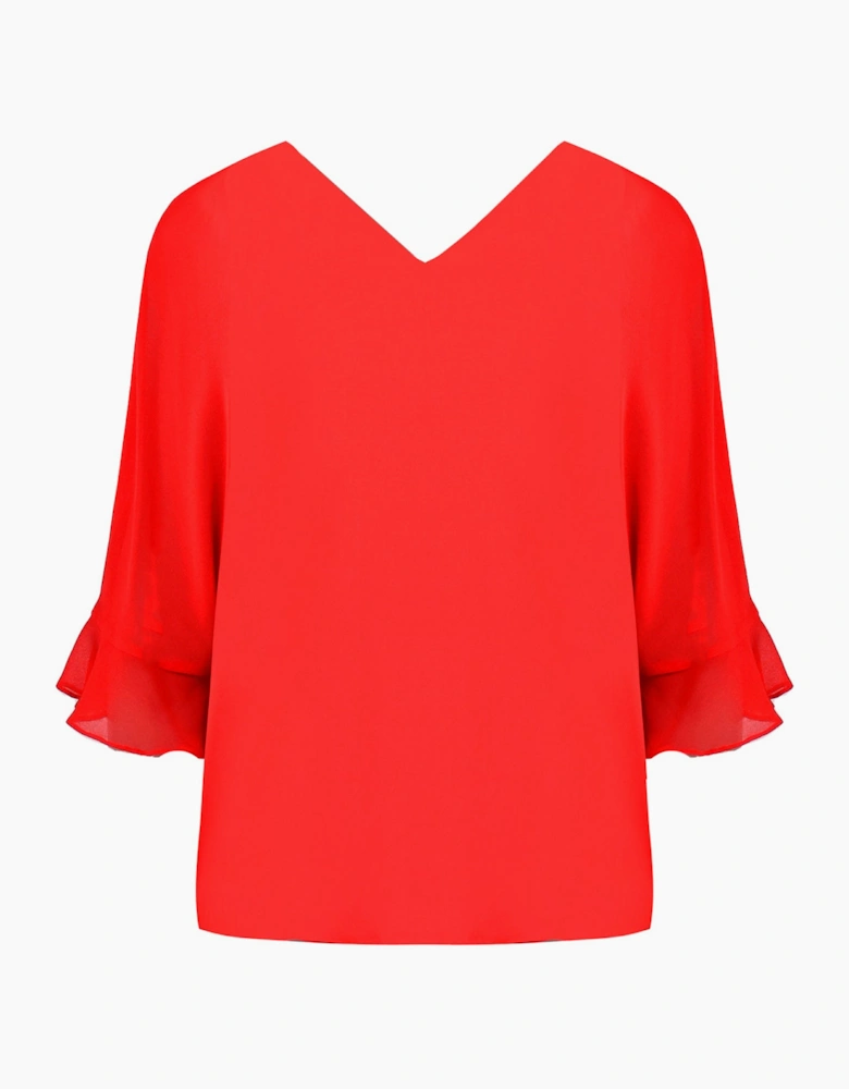 Red Flute Sleeve Overlay Top