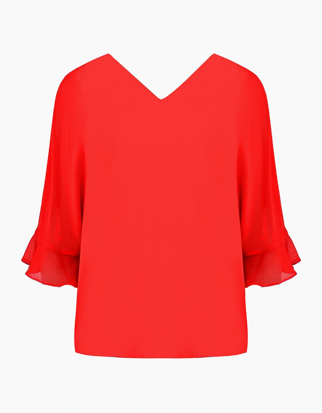 Red Flute Sleeve Overlay Top