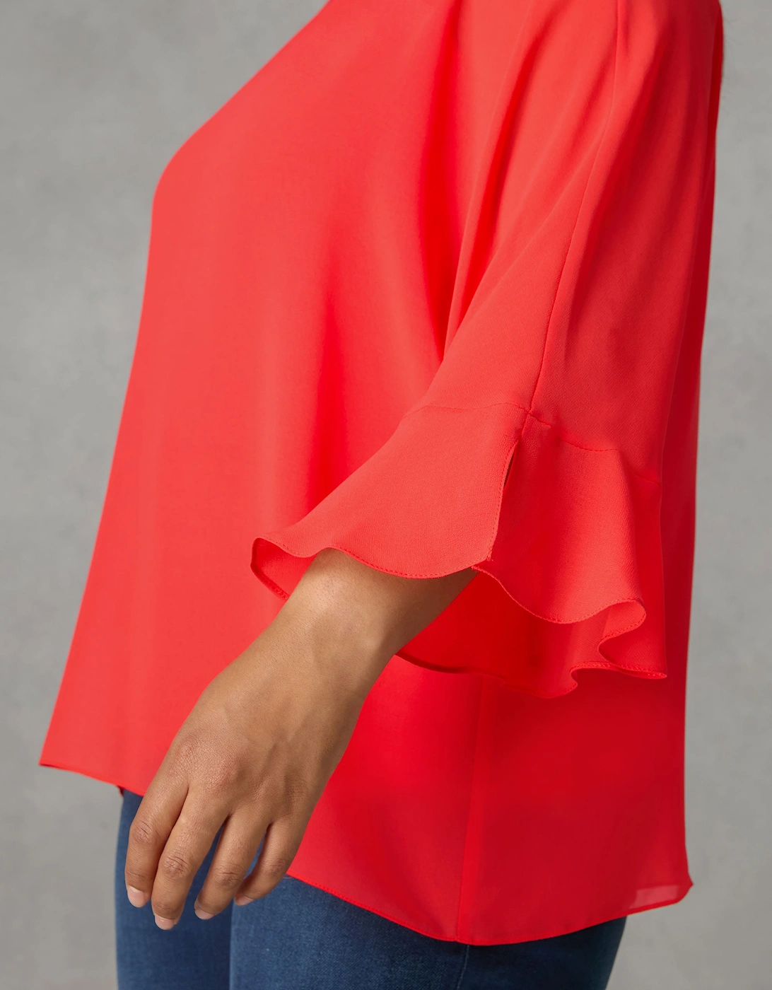 Red Flute Sleeve Overlay Top