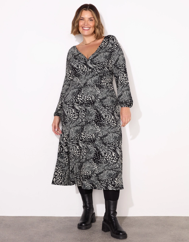 Mono Abstract Pleated Wrap Dress