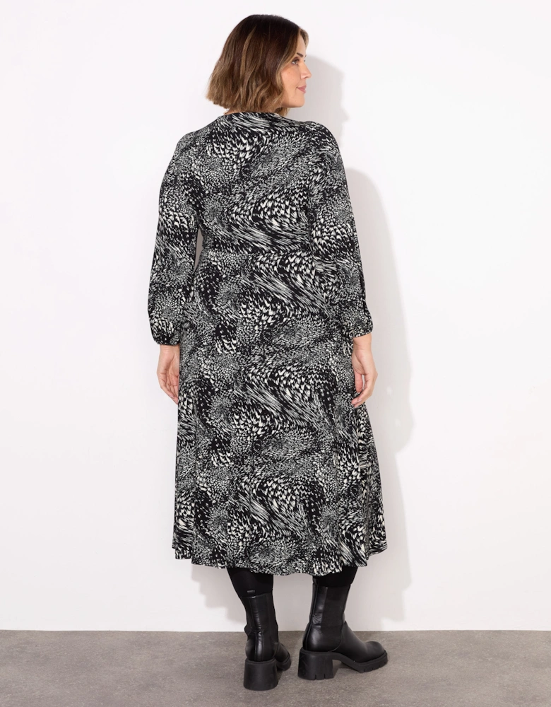 Mono Abstract Pleated Wrap Dress