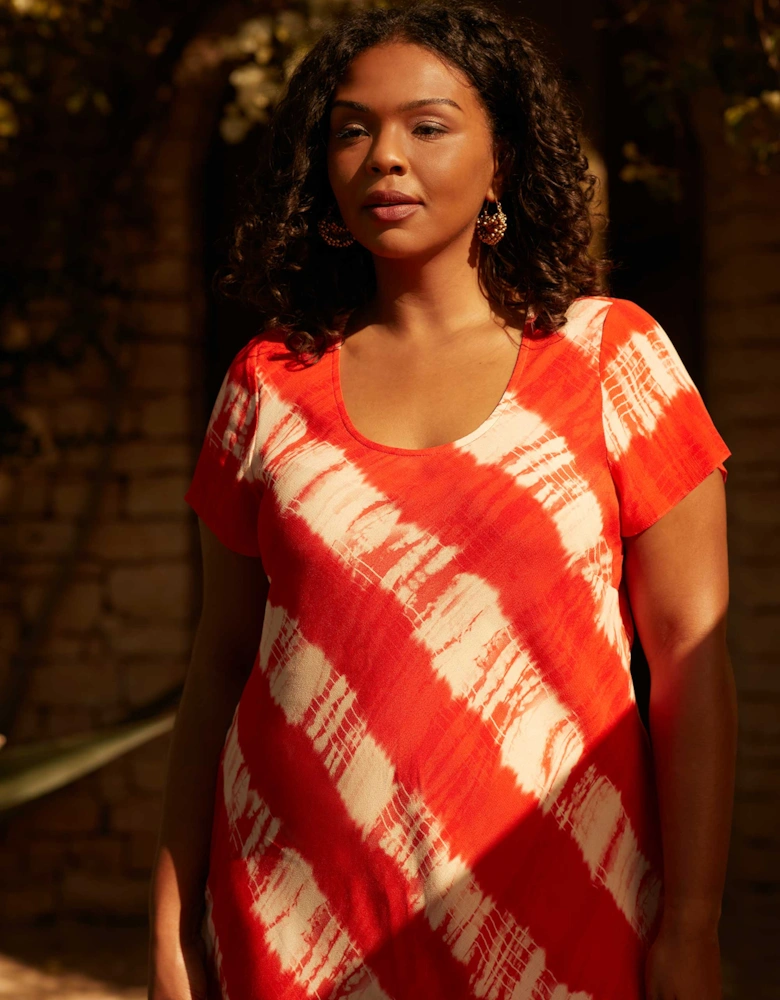 Red Tie Dye Hanky Hem Midi T-Shirt Dress