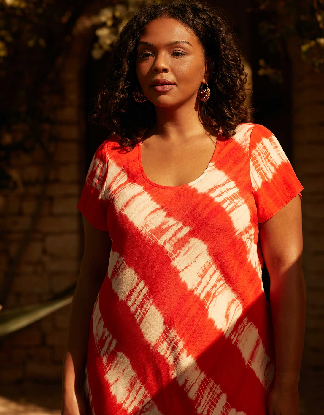 Red Tie Dye Hanky Hem Midi T-Shirt Dress