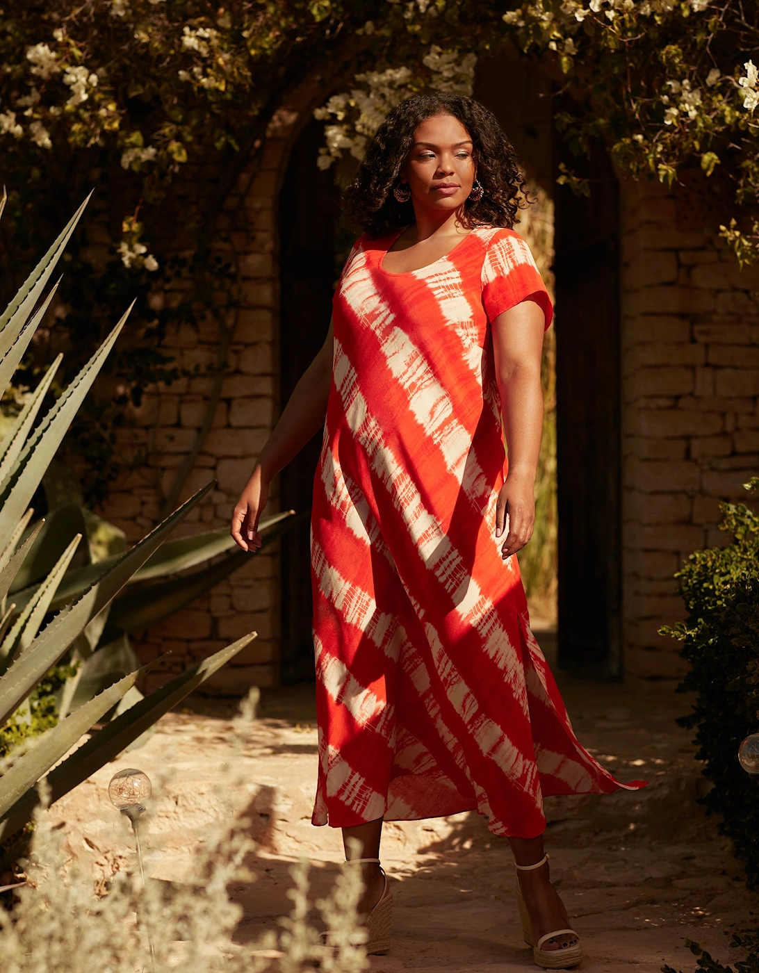 Red Tie Dye Hanky Hem Midi T-Shirt Dress