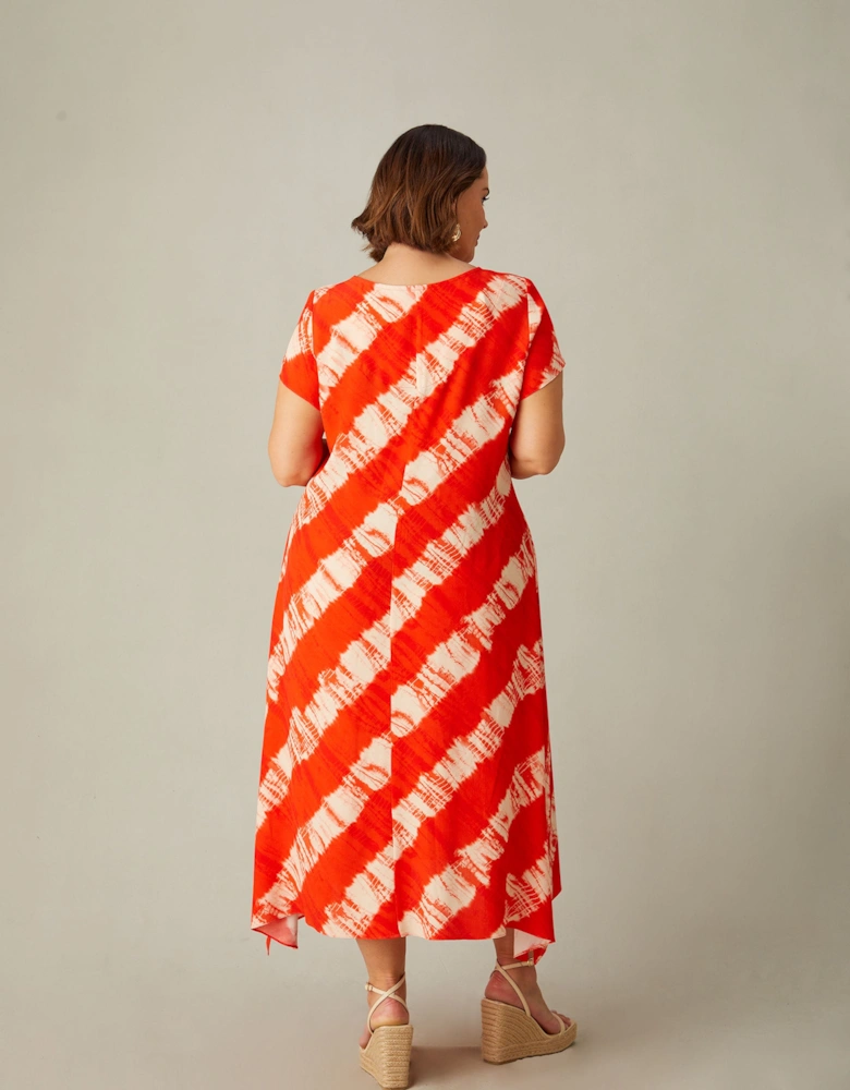 Red Tie Dye Hanky Hem Midi T-Shirt Dress