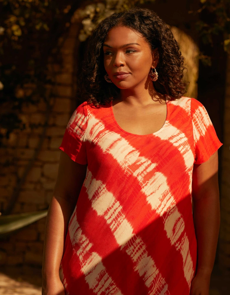 Red Tie Dye Hanky Hem Midi T-Shirt Dress