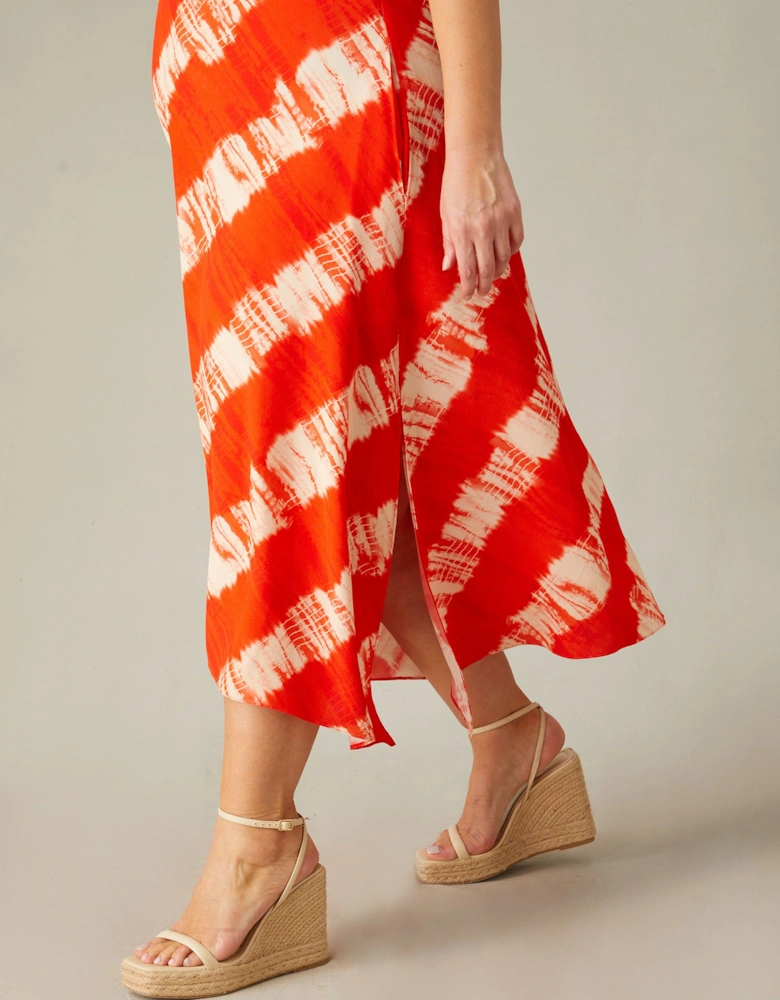 Red Tie Dye Hanky Hem Midi T-Shirt Dress