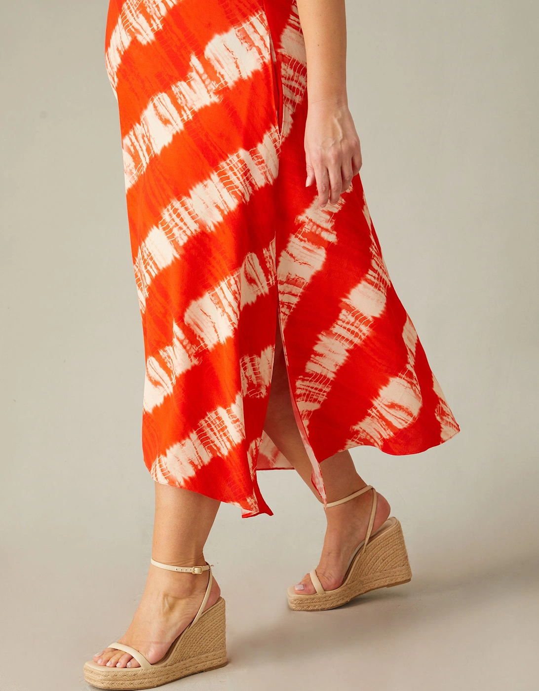 Red Tie Dye Hanky Hem Midi T-Shirt Dress