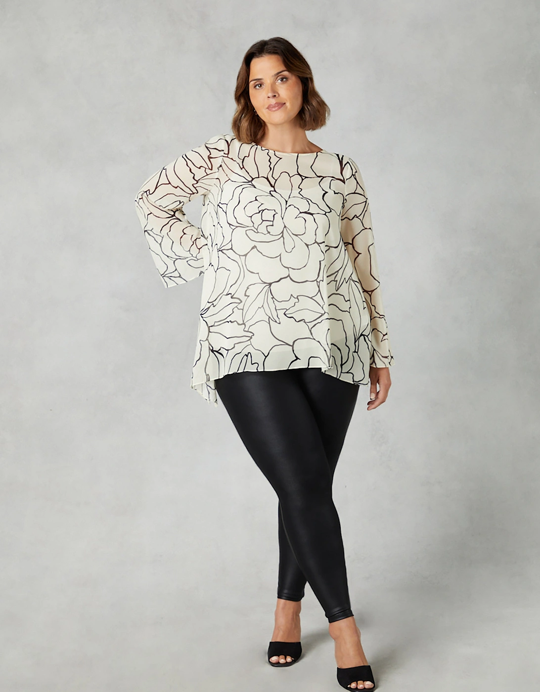 Stone Floral Print Chiffon Asymmetric Top