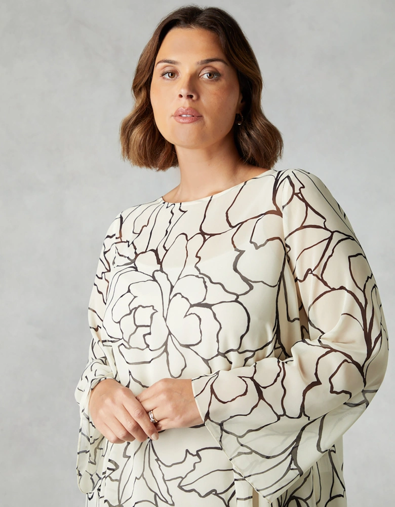 Stone Floral Print Chiffon Asymmetric Top