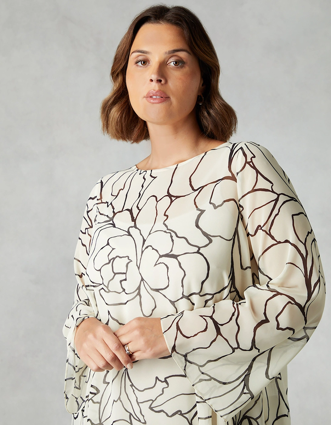 Stone Floral Print Chiffon Asymmetric Top