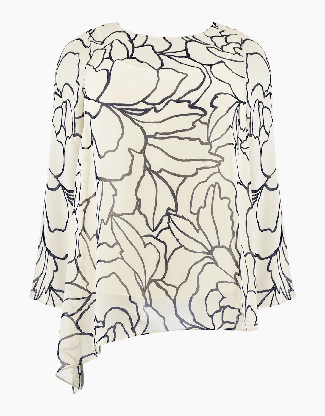 Stone Floral Print Chiffon Asymmetric Top