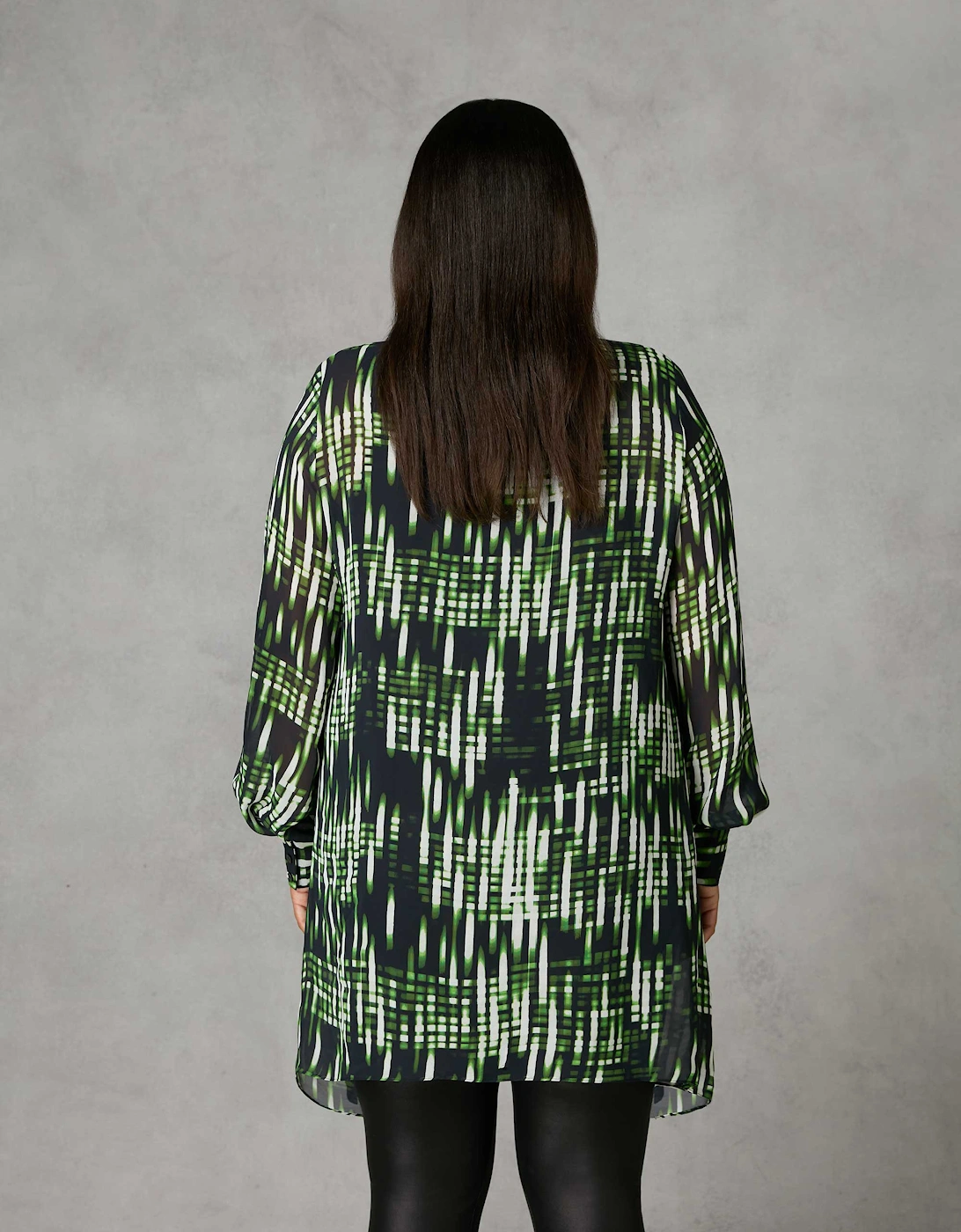 Green Blurred Print Button Through Hanky Hem Shirt