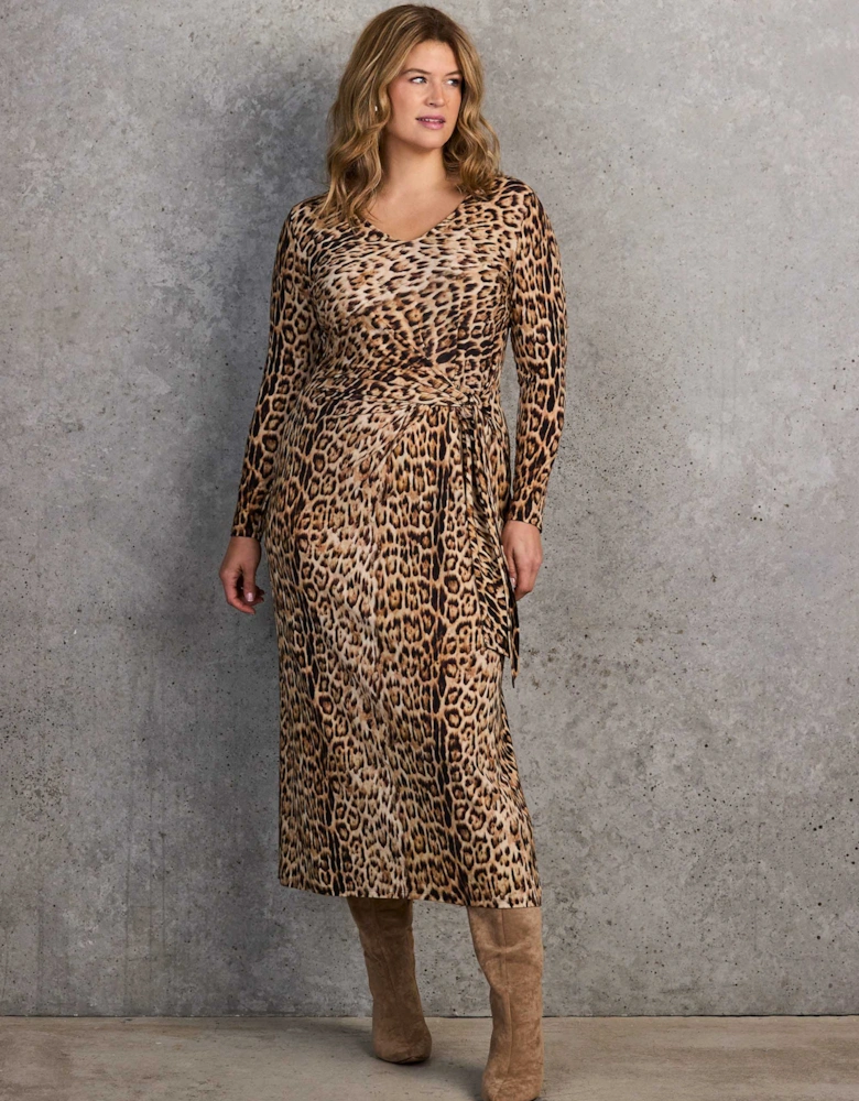 Animal Print Tie-Side Jersey Midaxi Dress