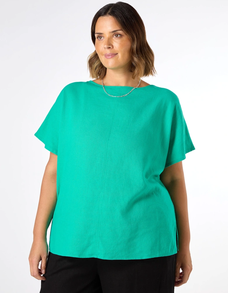 Green Linen Blend Seamed Detail Top