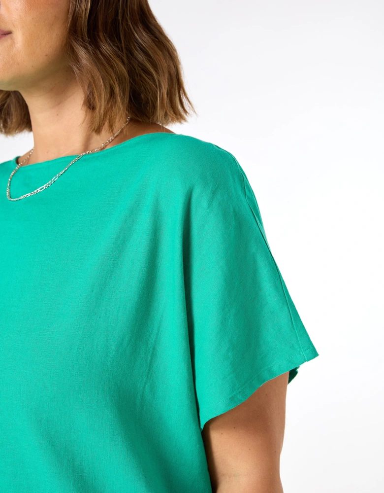 Green Linen Blend Seamed Detail Top