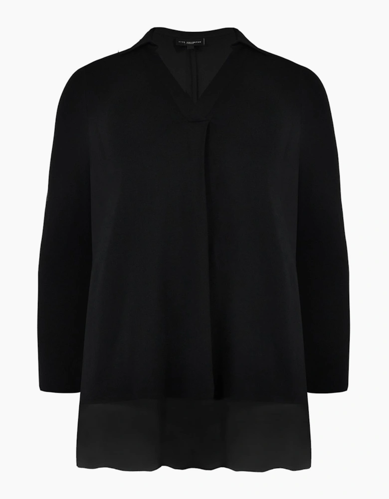 Black Jersey Chiffon Hem Shirt