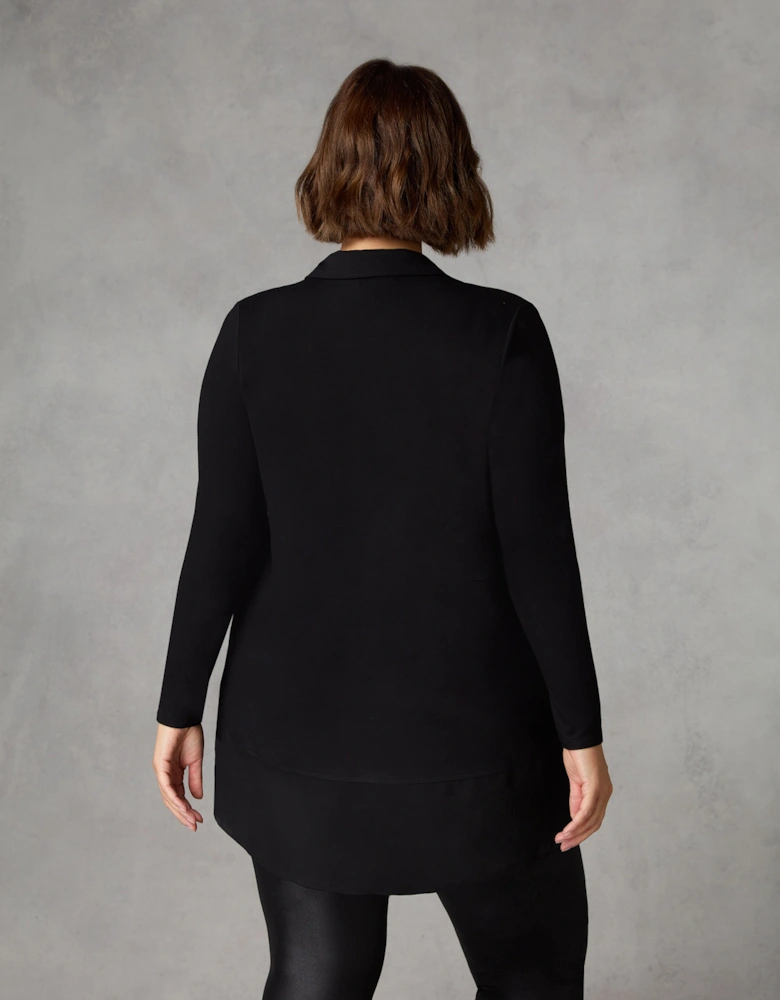 Black Jersey Chiffon Hem Shirt