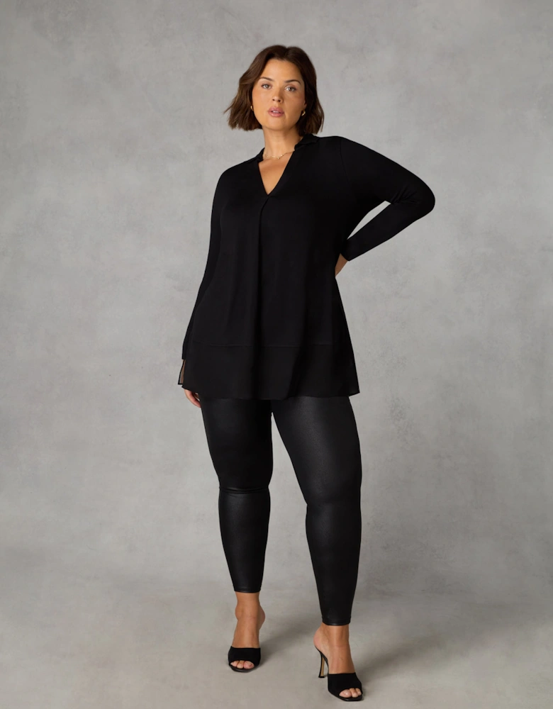 Black Jersey Chiffon Hem Shirt