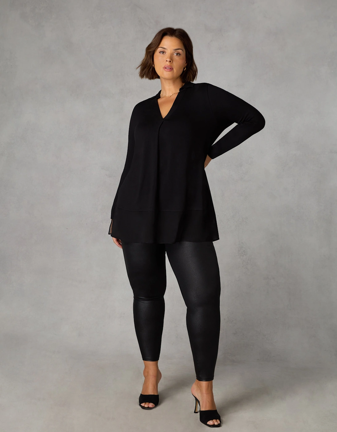 Black Jersey Chiffon Hem Shirt