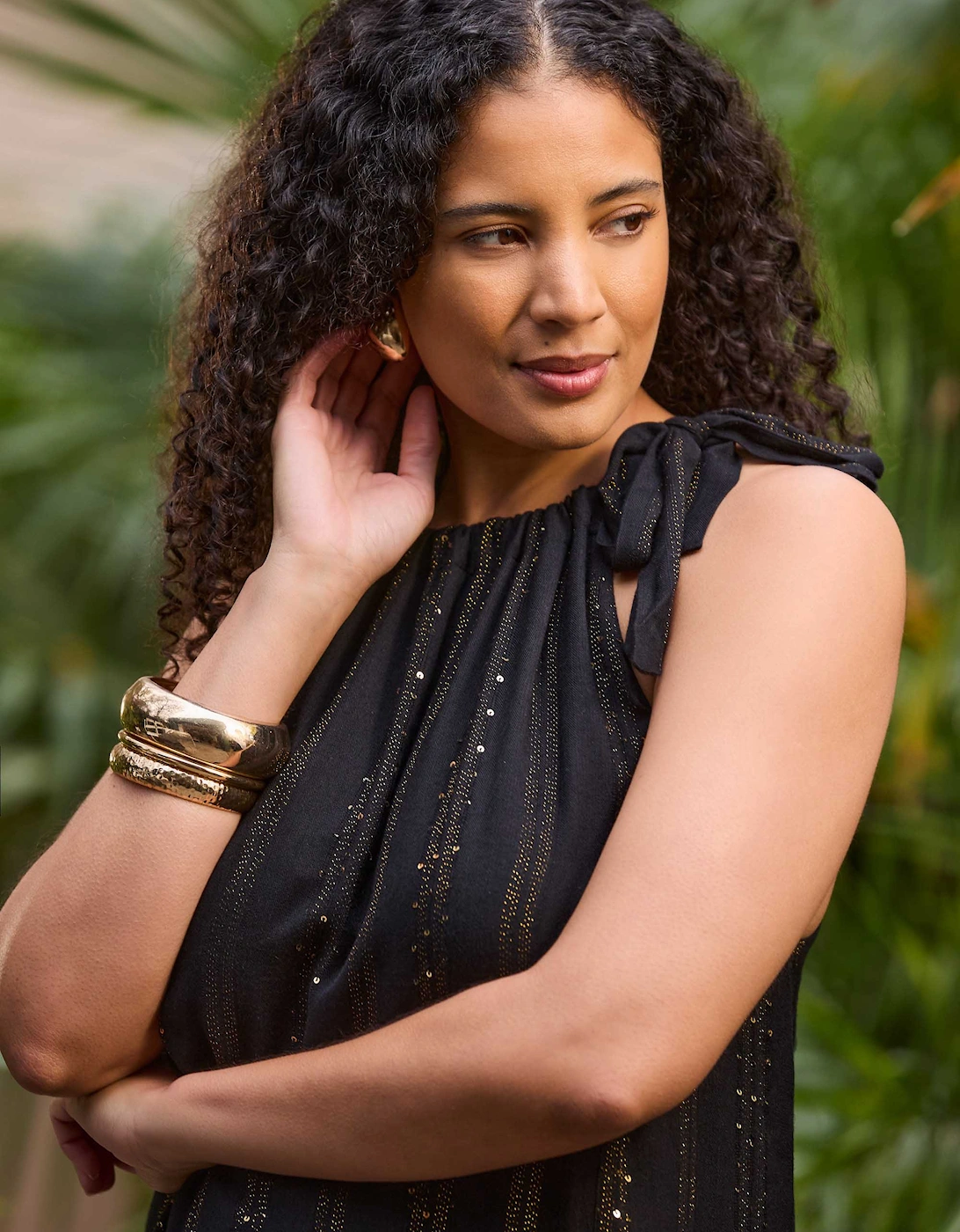 Black Lurex Halter Neck Maxi Dress