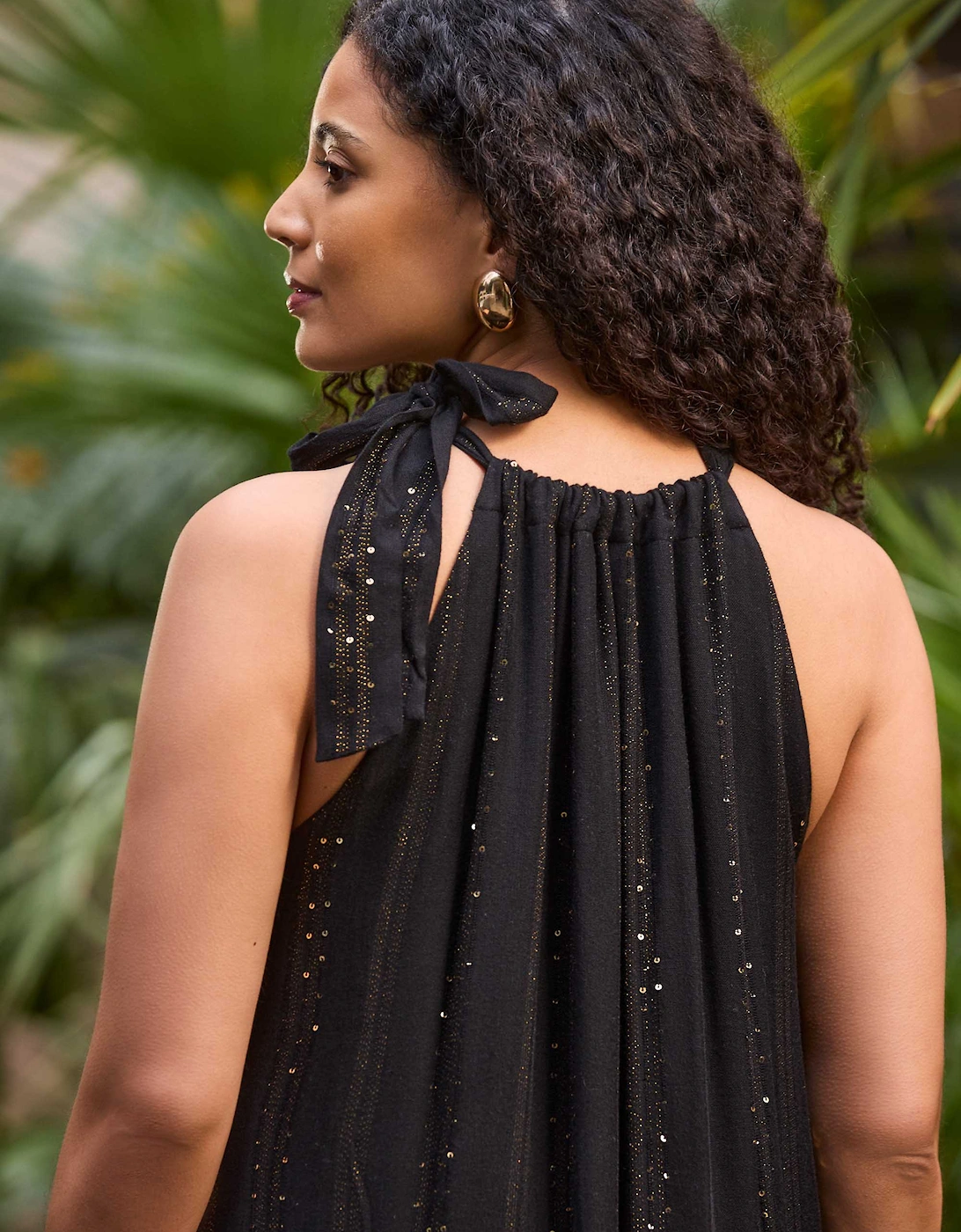 Black Lurex Halter Neck Maxi Dress