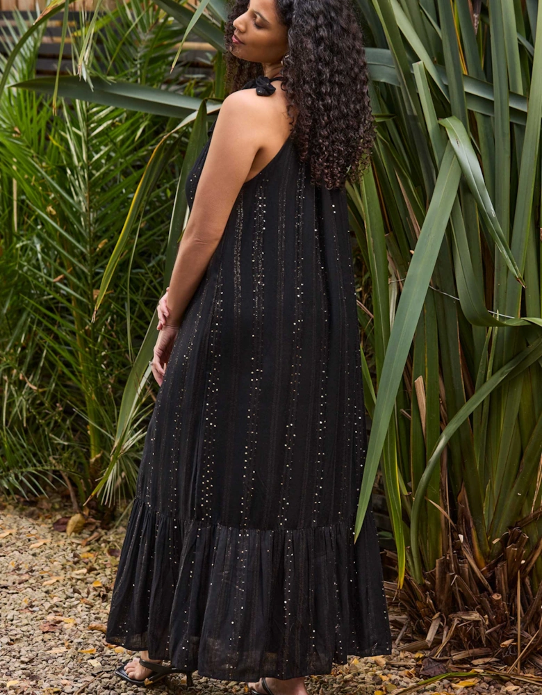 Black Lurex Halter Neck Maxi Dress