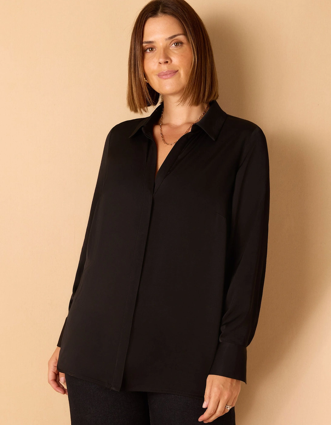 Black V Neck Collared Shirt