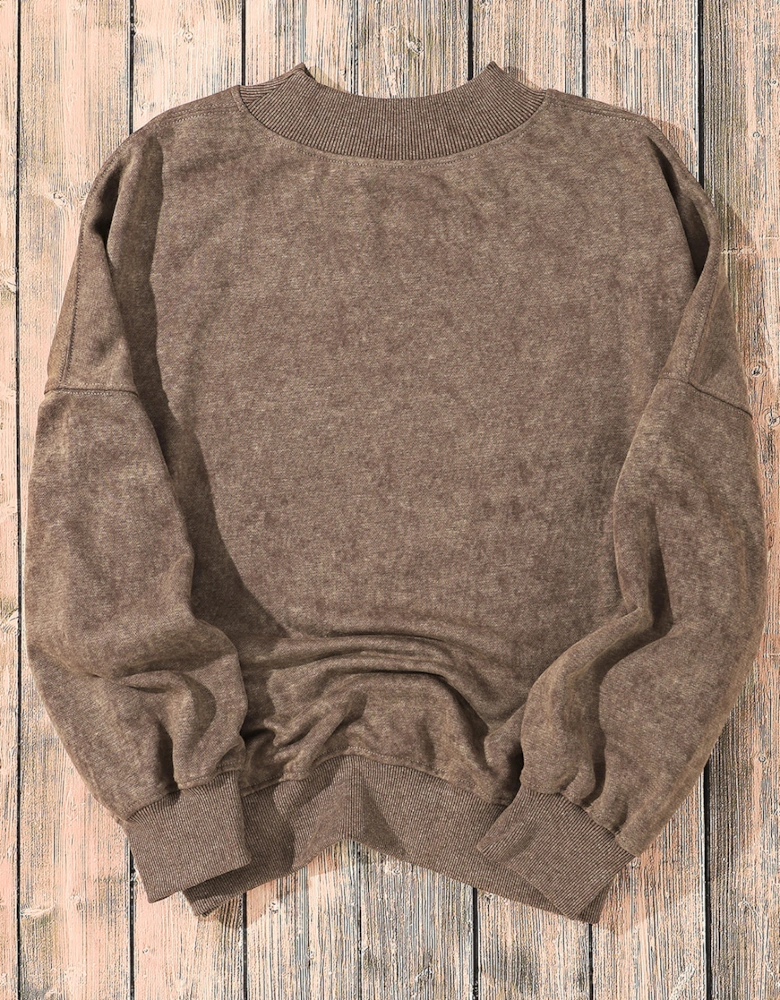 Brown Drop Shoulder Crew Neck Pullover Sweatshirt