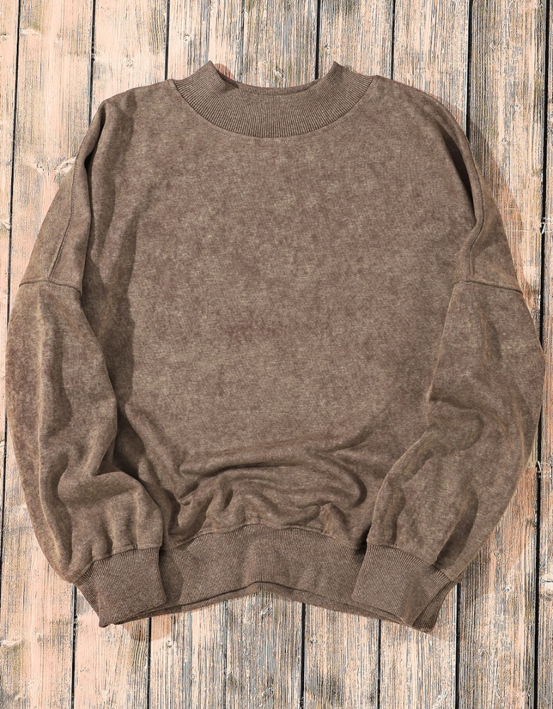 Brown Drop Shoulder Crew Neck Pullover Sweatshirt