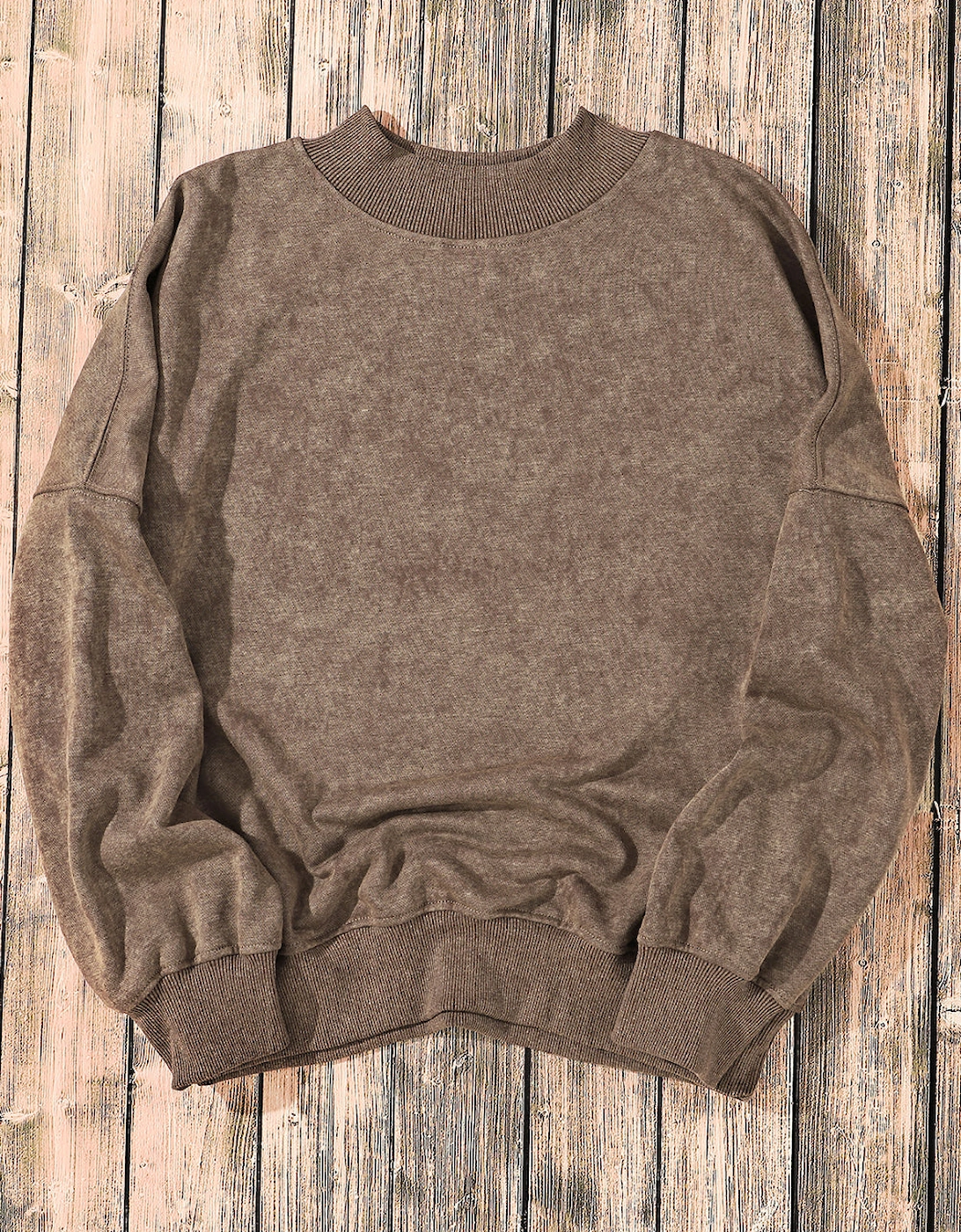 Brown Drop Shoulder Crew Neck Pullover Sweatshirt