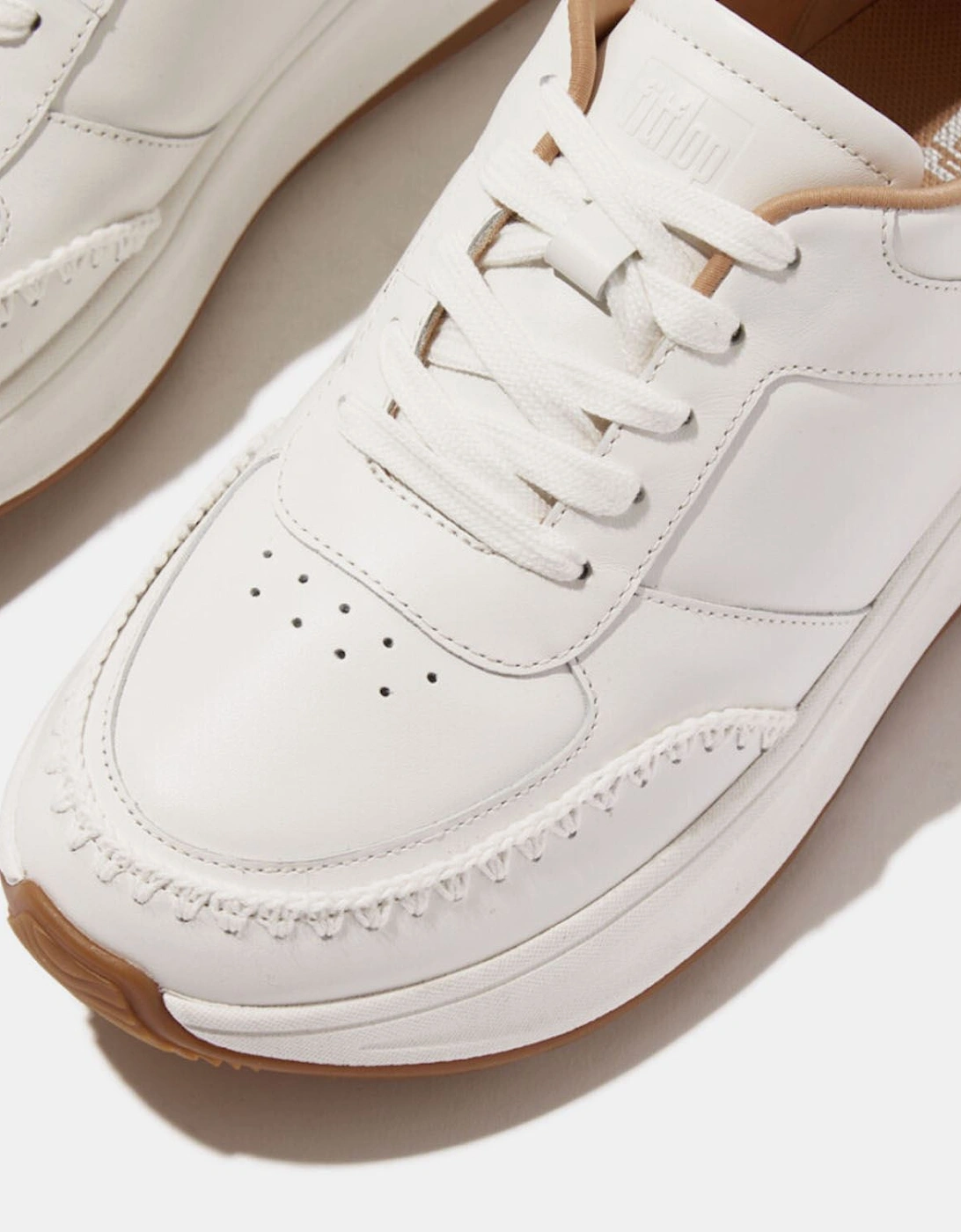 F-Mode Crochet-Stitch Leather Flatform Trainers