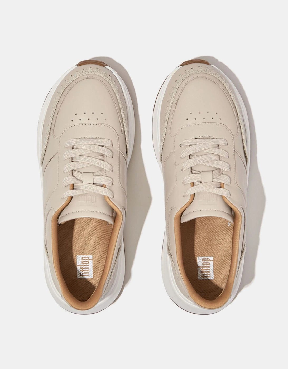 F-Mode Crochet-Stitch Leather Flatform Trainers