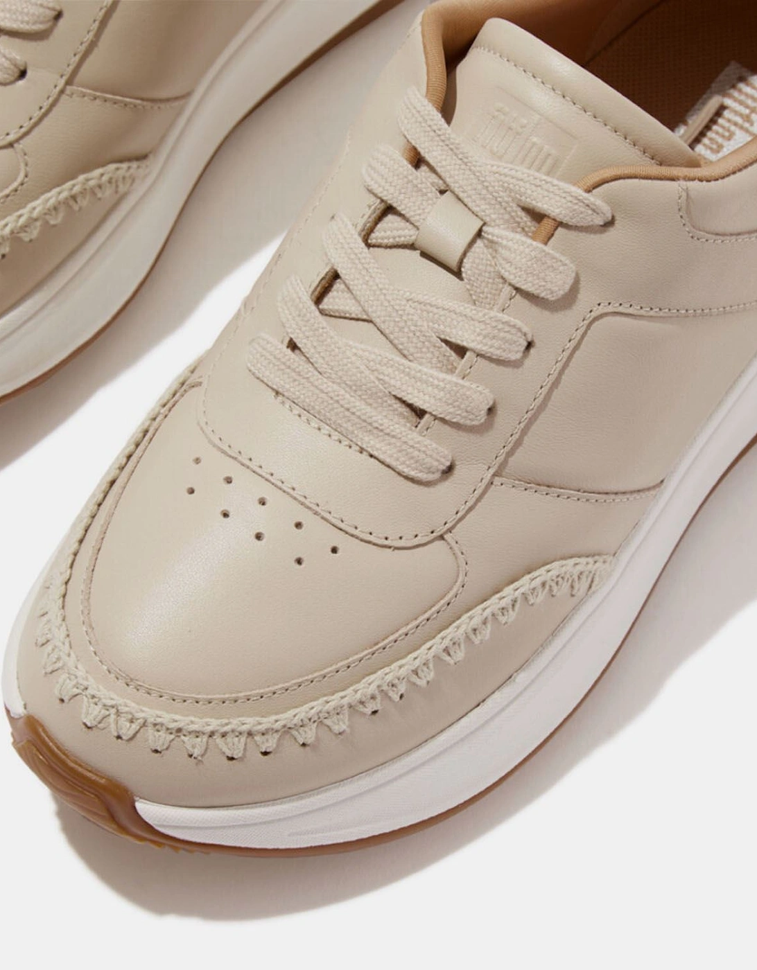 F-Mode Crochet-Stitch Leather Flatform Trainers