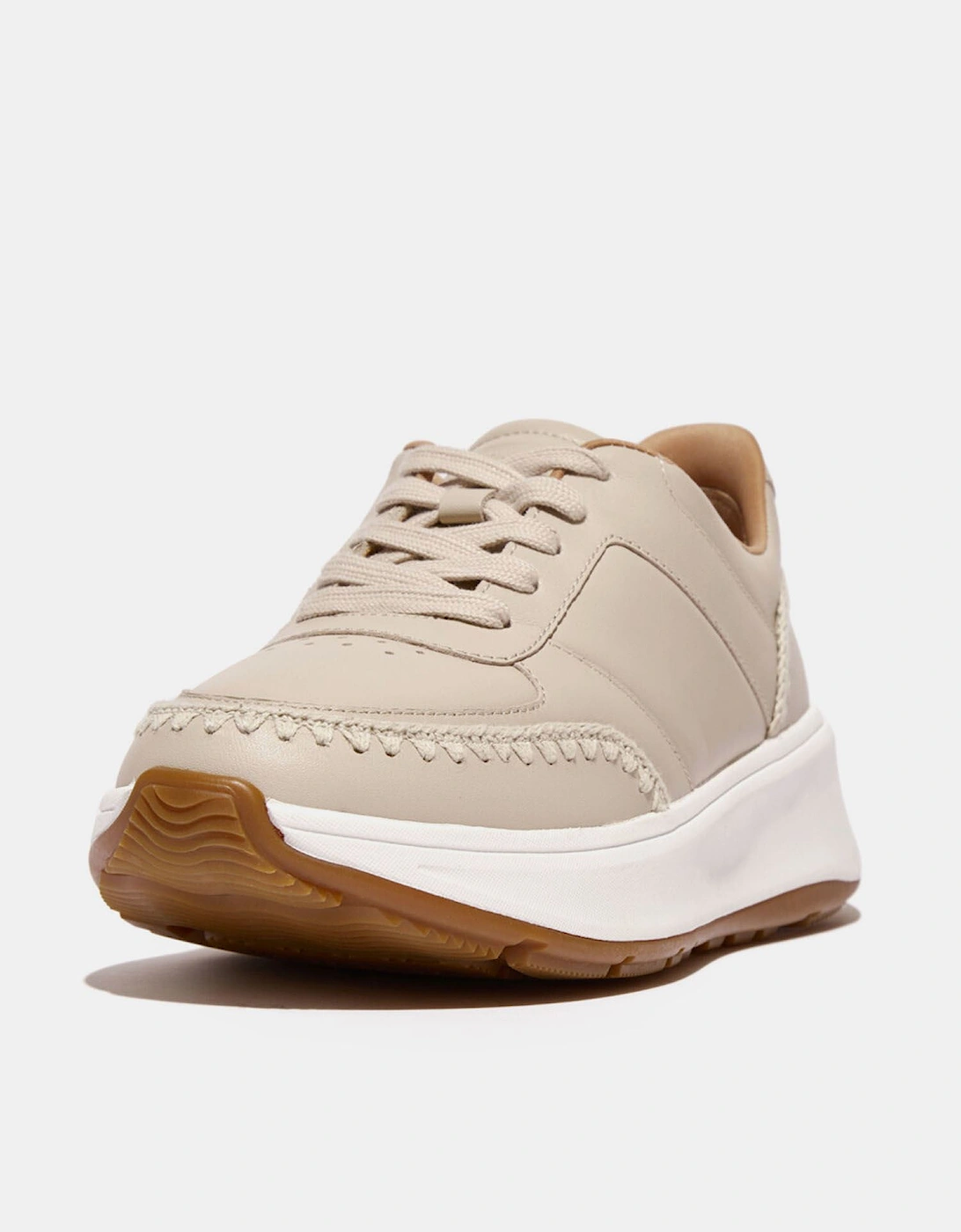 F-Mode Crochet-Stitch Leather Flatform Trainers