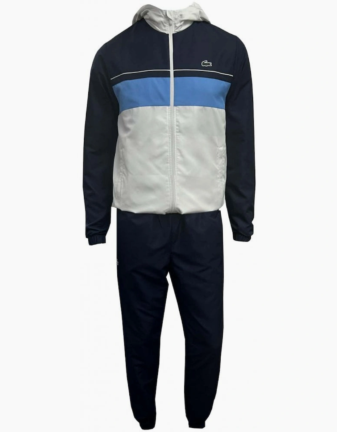 Men's White, Blue and Navy colour block Tracksuit, 6 of 5