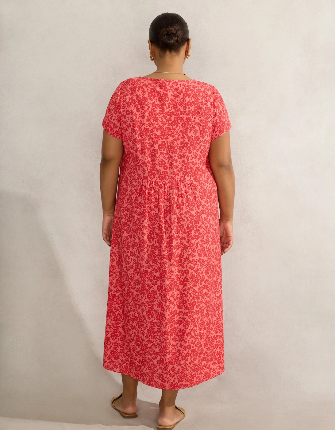 Pink Ditsy Short Sleeve Midi Dress