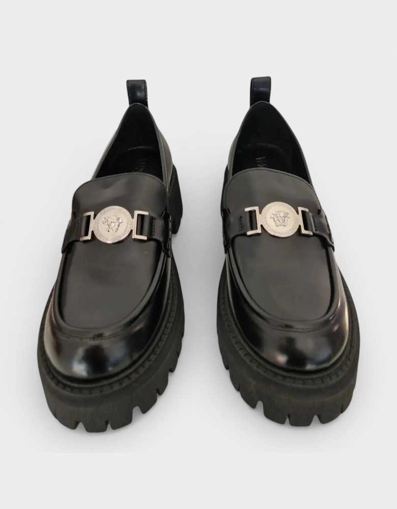 Loafer Leather Shoes Black Silver