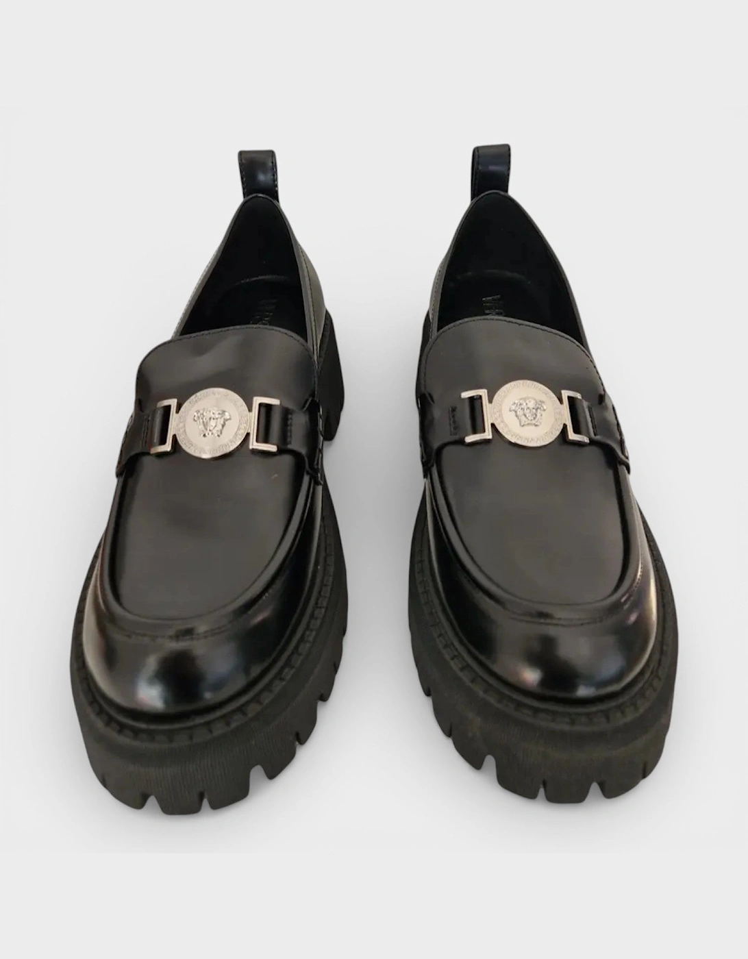 Loafer Leather Shoes Black Silver
