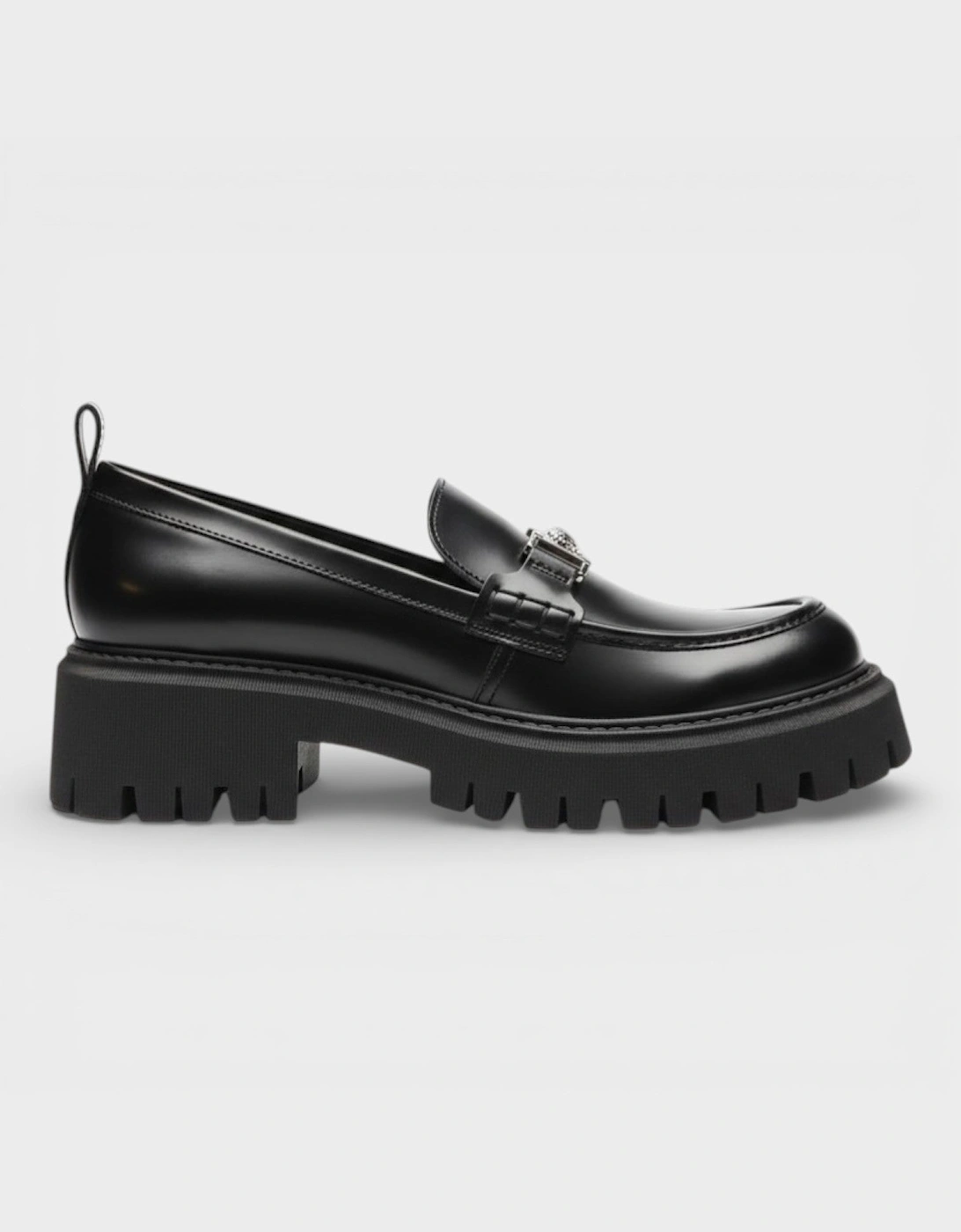 Loafer Leather Shoes Black Silver, 4 of 3
