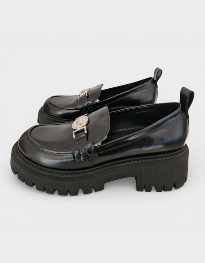 Loafer Leather Shoes Black Silver