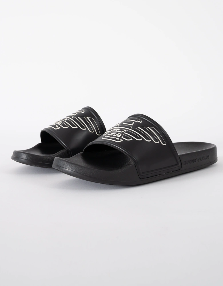Mens PVC Pool Slides with Eagle Logo - Black/Whisper White