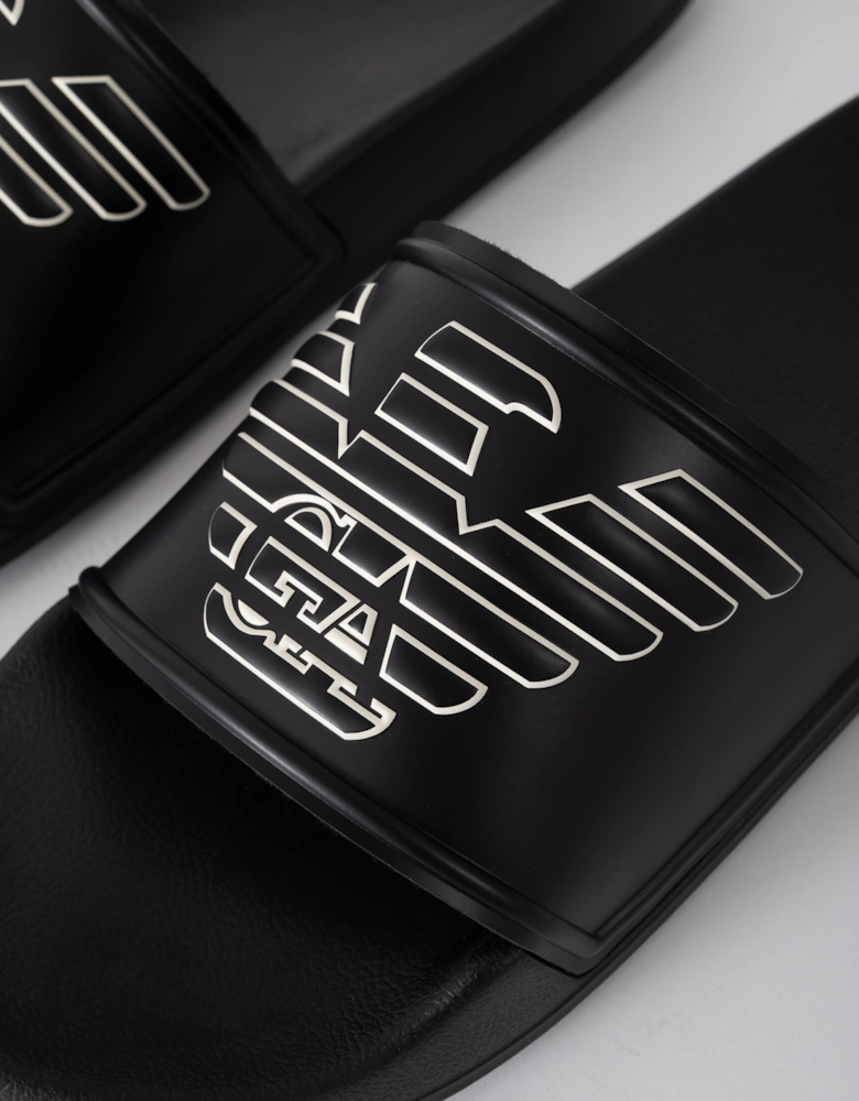 Mens PVC Pool Slides with Eagle Logo - Black/Whisper White