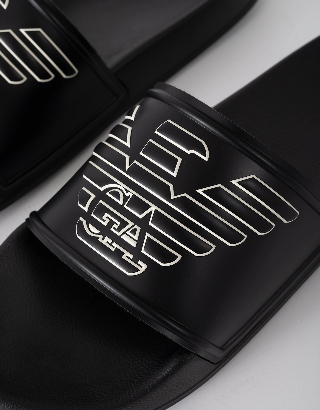 Mens PVC Pool Slides with Eagle Logo - Black/Whisper White