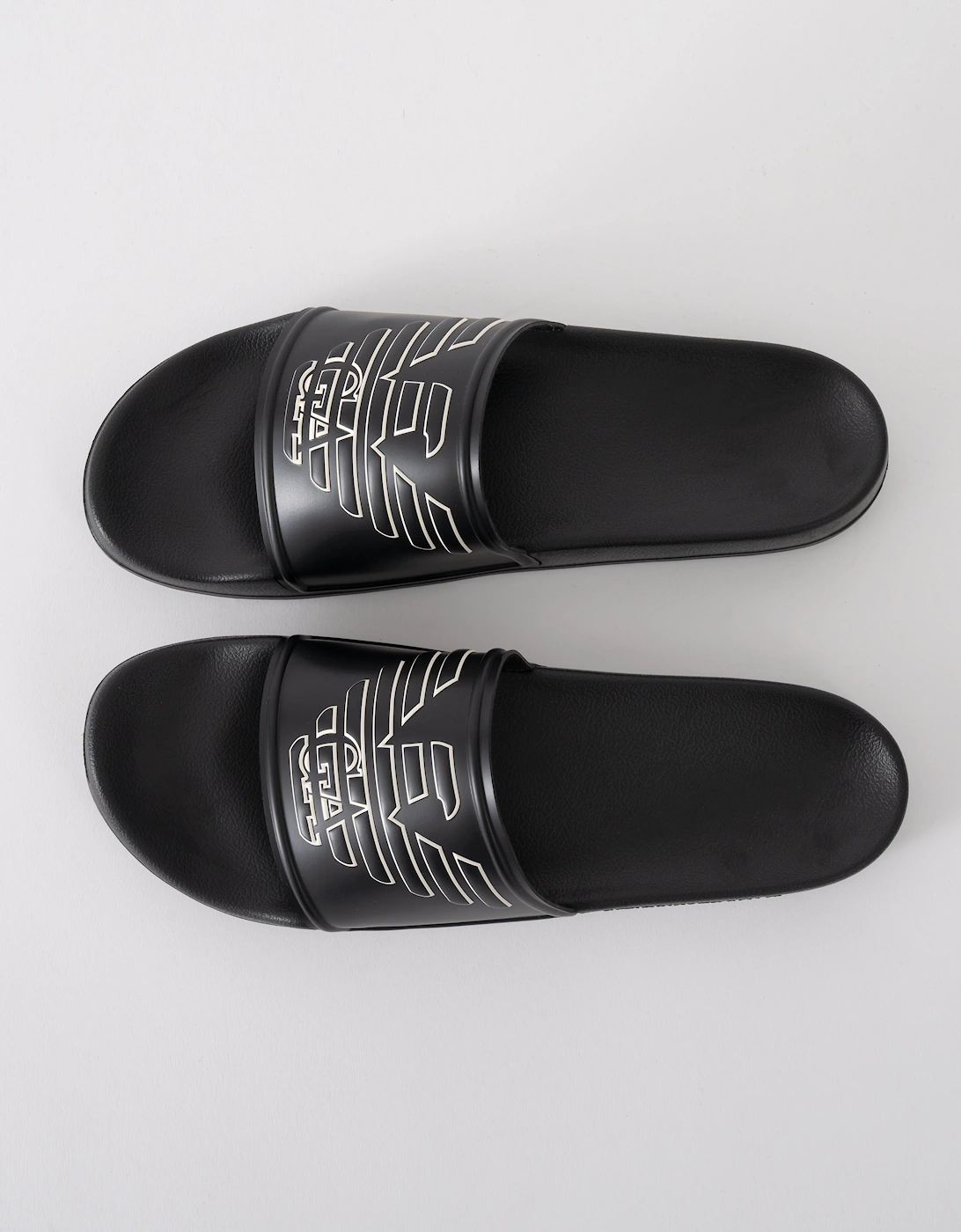 Mens PVC Pool Slides with Eagle Logo - Black/Whisper White