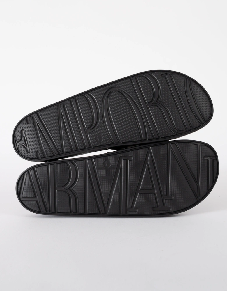 Mens PVC Pool Slides with Eagle Logo - Black/Whisper White