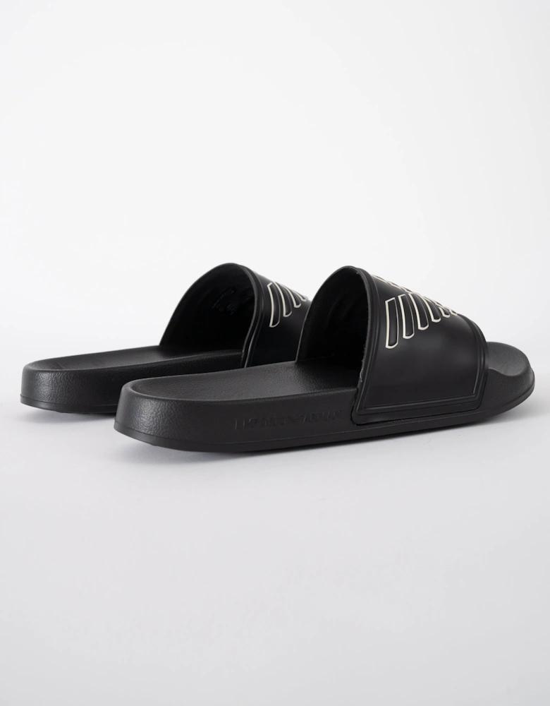Mens PVC Pool Slides with Eagle Logo - Black/Whisper White